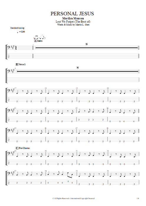 Personal Jesus Marilyn Manson guitar pro tab EBass Guitares et piste d'accompagnement mysongbook